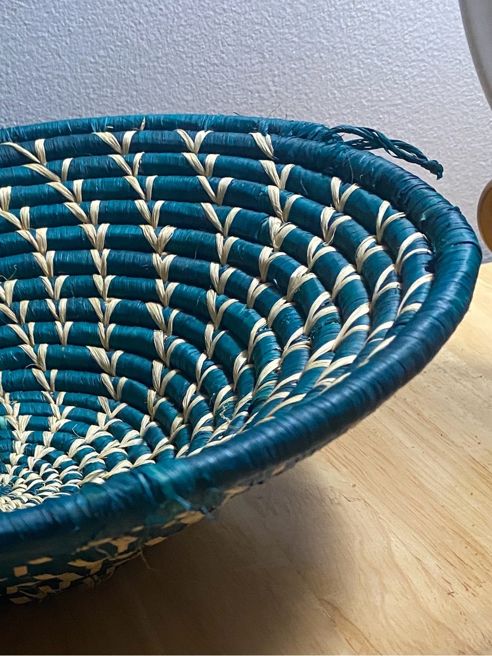 Handwoven Raffia African Teal and Natural Decorative Basket Bowl - Unbranded